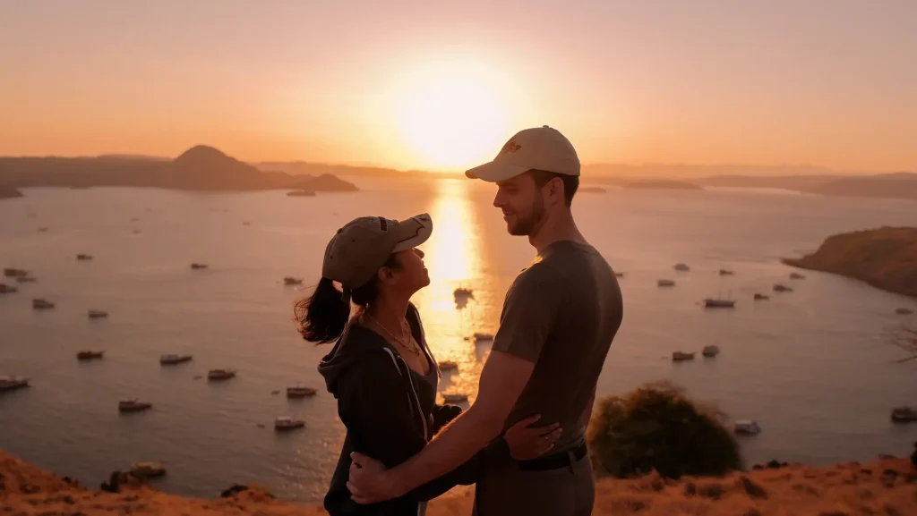 Sunrise at Padar Island on a honeymoon yacht charter in Komodo National Park